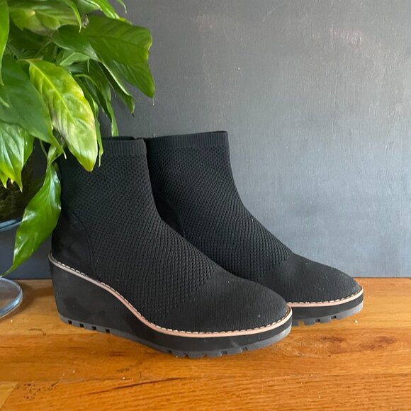 Anne Klein Black Knit Sock Wedge Ankle Boots Women’s 7M | Slip-On Comfort Bootie - Picture 2 of 8
